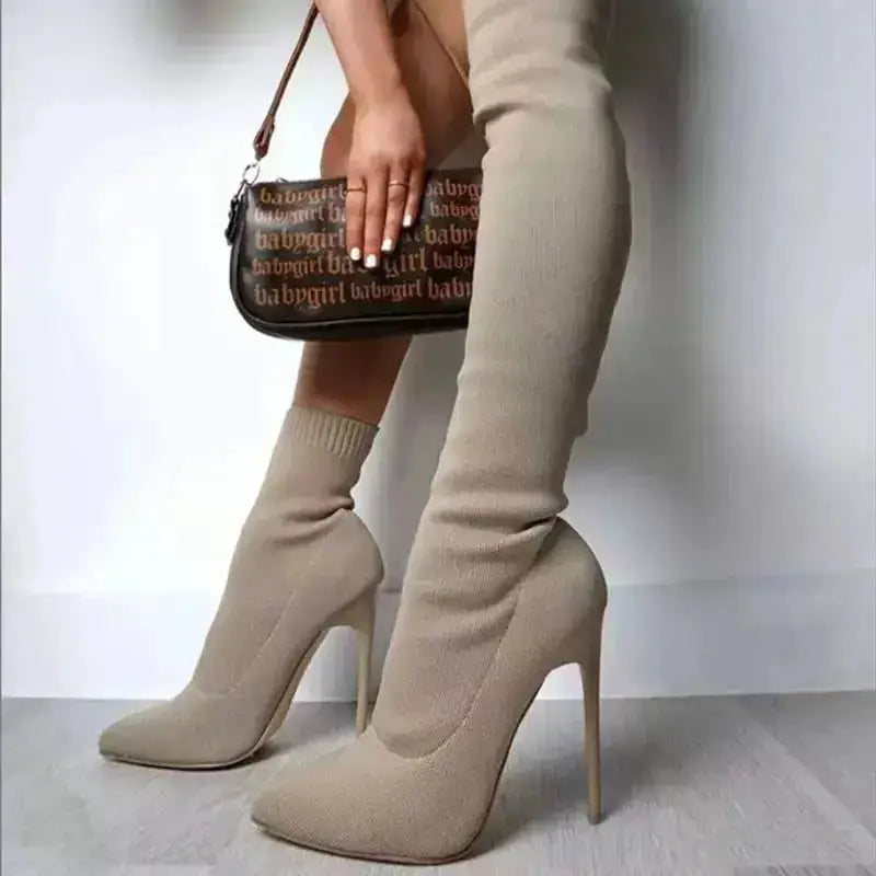 Elegant Point Toe Stiletto Boots in Mesh by Parfymia