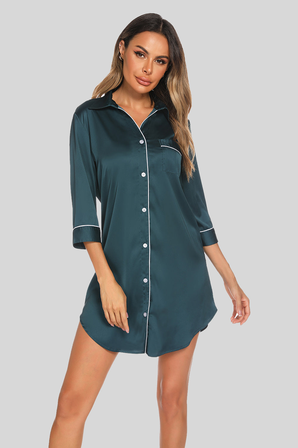 Women's Night Dress – Button-Up Collared