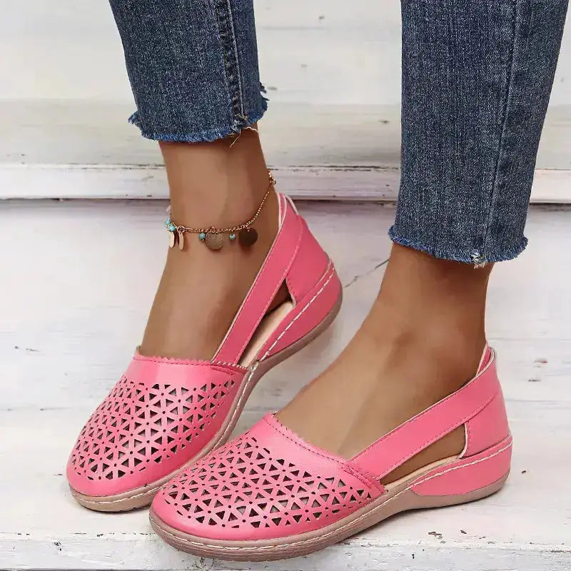 Stylish Cutout Round Toe PU Leather Loafers by Parfymia