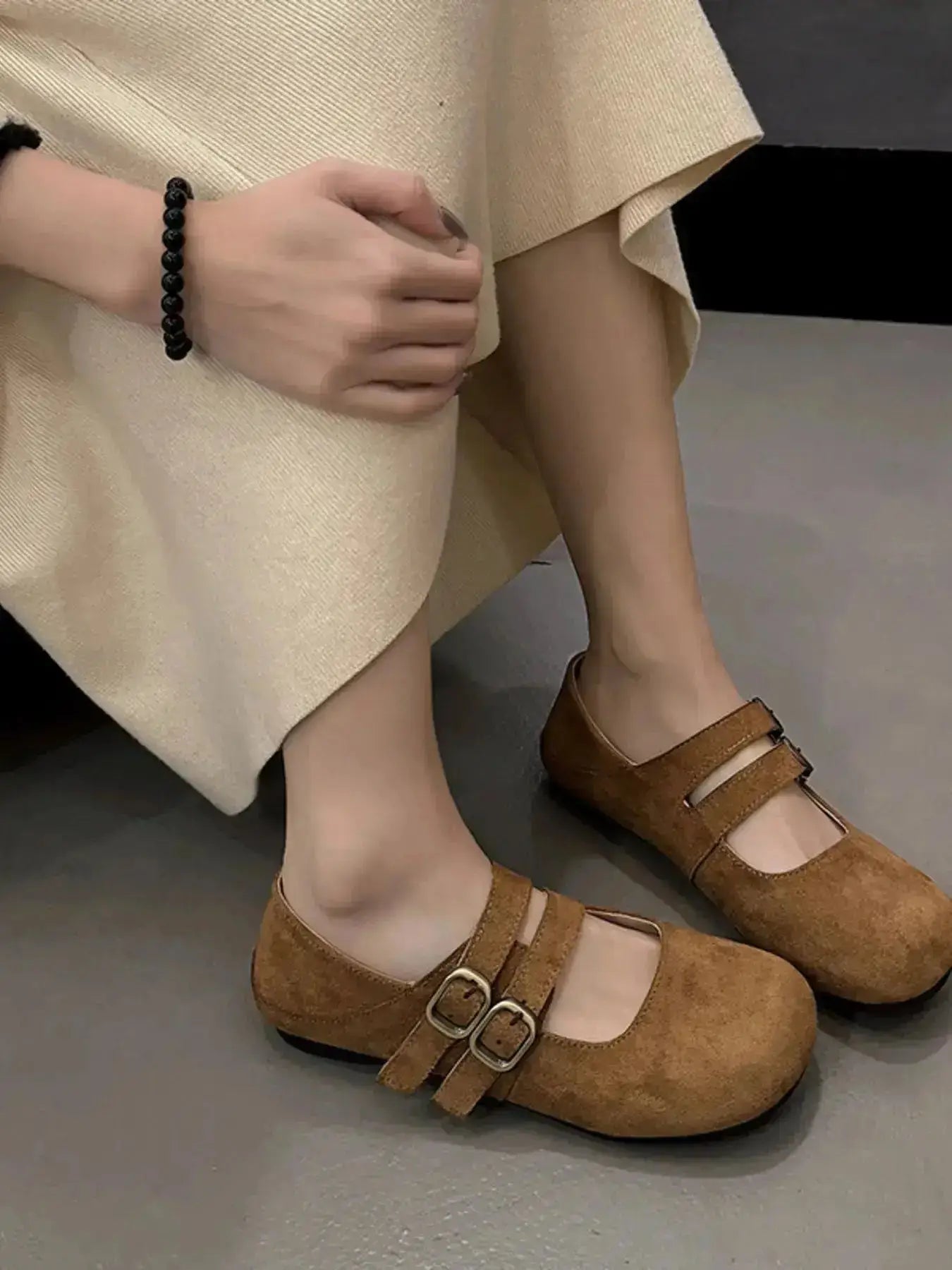 Double Buckle Slip-Ons in PU Leather and Suede by Parfymia