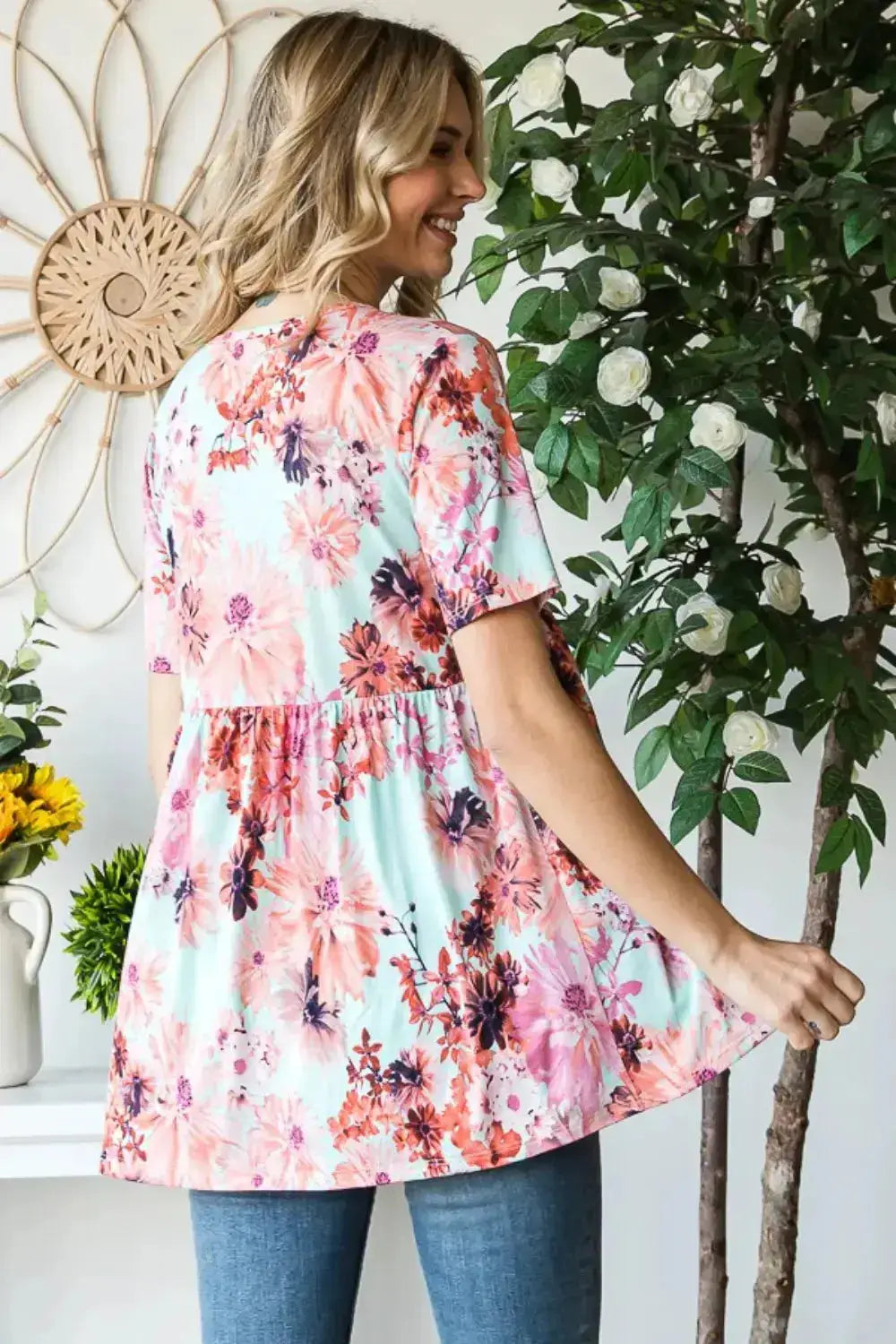 Floral V-Neck Babydoll Blouse by Heimish by Parfymia