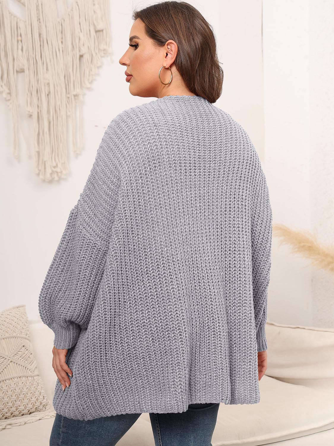 Women's Cardigan - Plus Size Open Front Knit