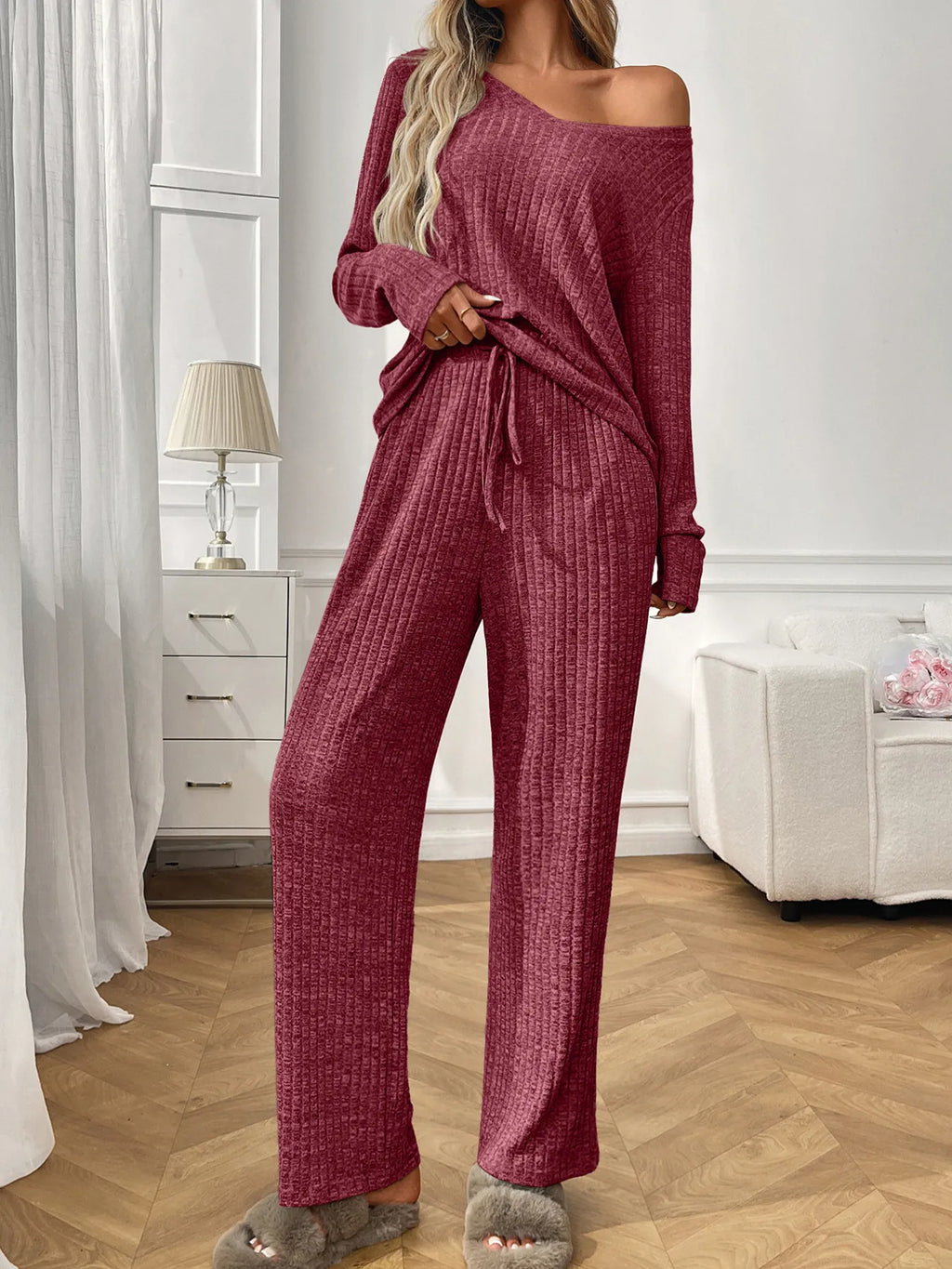 Women's Loungewear Set – Ribbed Long Sleeve