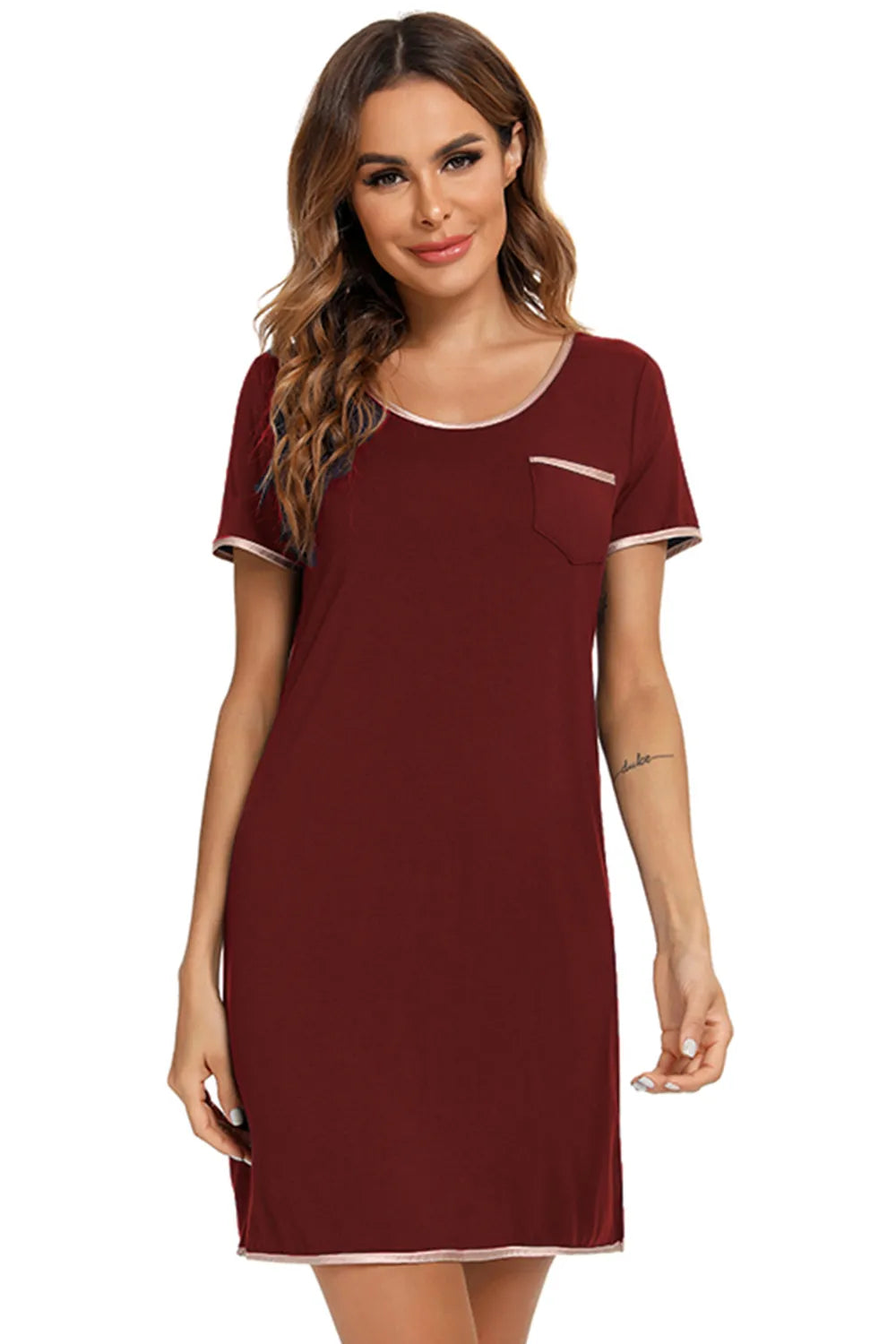Women's Lounge Dress – Contrast Trim Pocketed