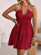 Women's Plus Size Halter Neck Tiered Ruffle Mini Dress