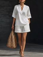Women's Shorts Set – Notched Collar Two-Piece