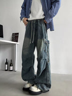 Men's Plus Size Loose Fit Cargo Jeans with Drawstring