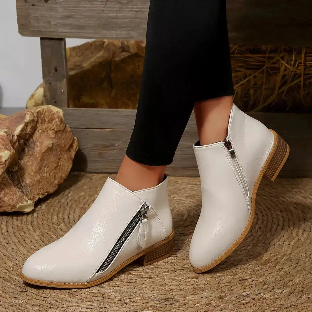 PU Leather Block Heels Ankle Boots for Women by Parfymia