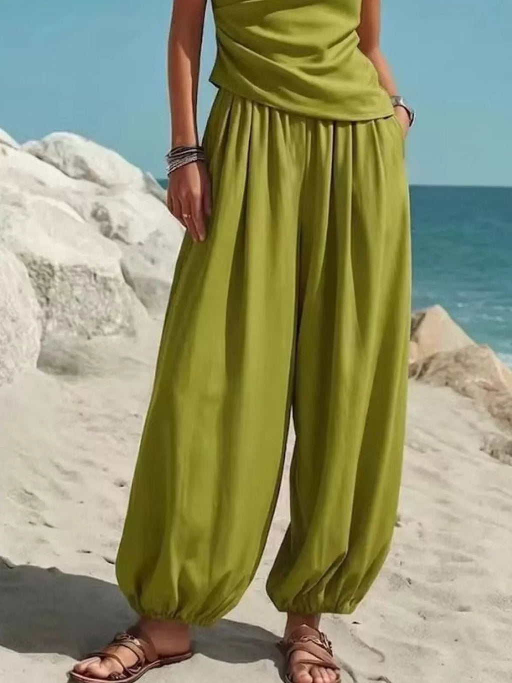Women's Pants Set – One-Shoulder Top & Wide Leg
