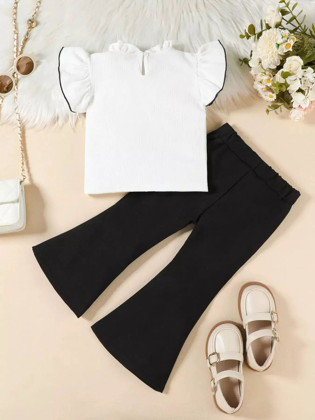Girls Ruffle Trim Top And Flare Leg Pants Set For Parties — Parfymia