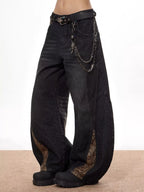 Men's Vintage Wide Leg Jeans with Snake Print