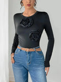 Perfee Flower Round Neck Long Sleeve Bodysuit by Parfymia