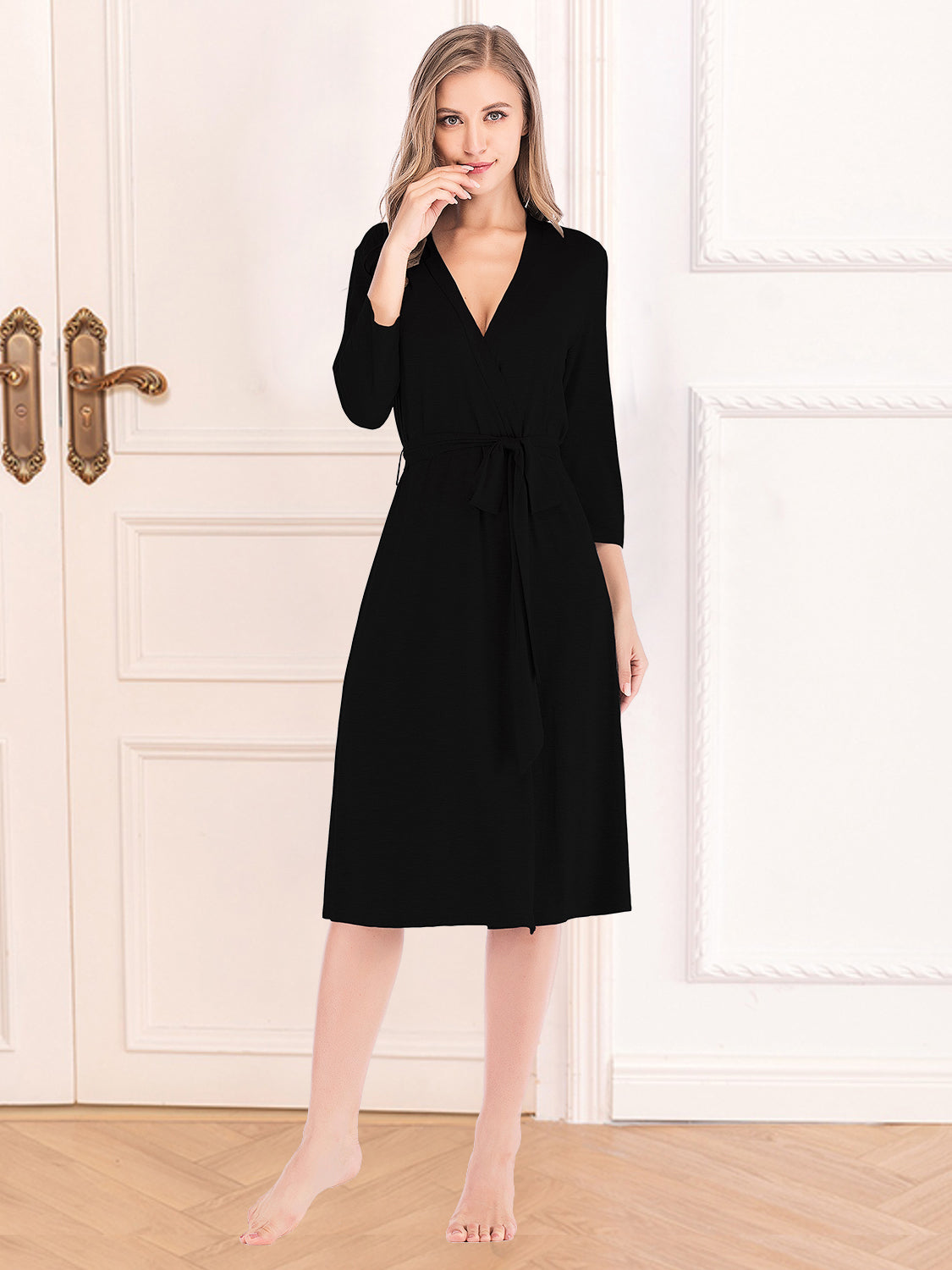 Women's Plunge Tie Front Mini Dress