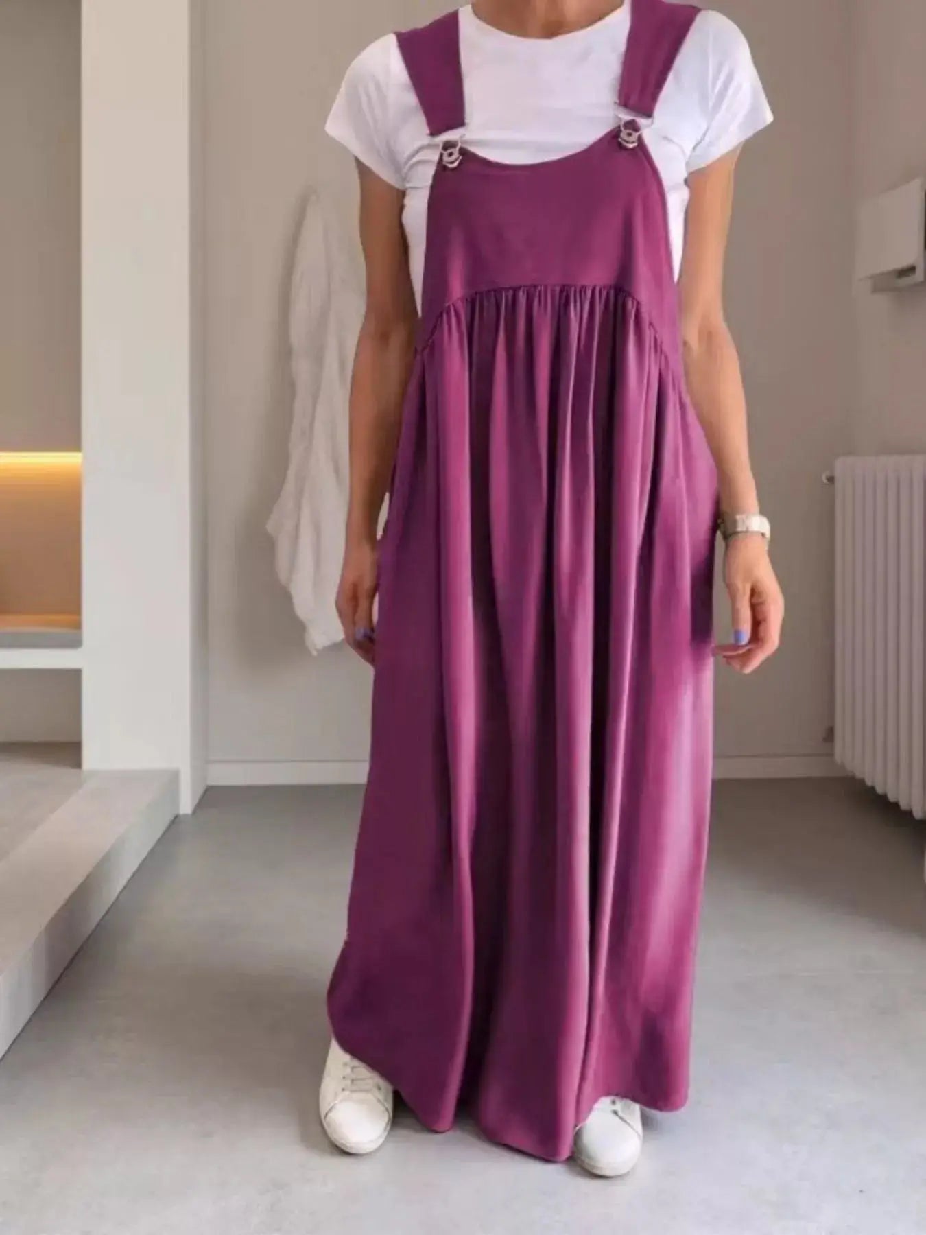 Full Size Ruched Wide Strap Overall Maxi Dress Plus Size Trendsi
