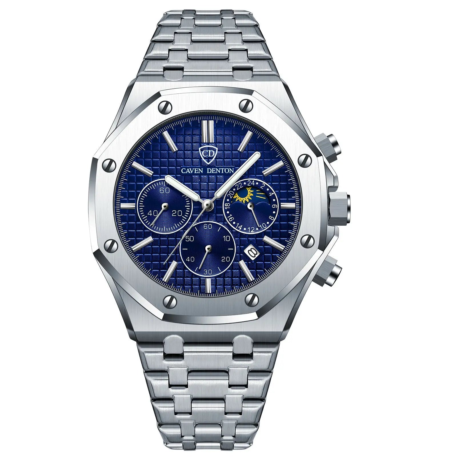 Men's Moon Phase Watch – Waterproof Chronograph with Steel Strap Dropshipman