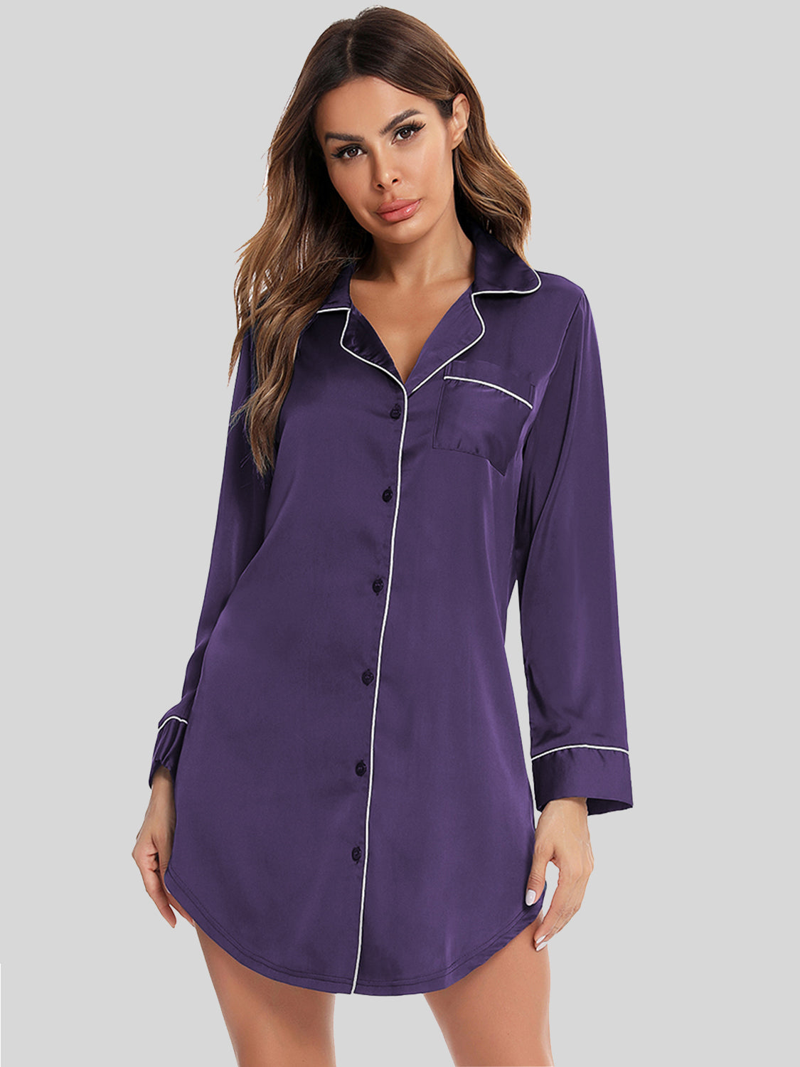 Women's Dress – Button Up Lapel Collar Night Dress