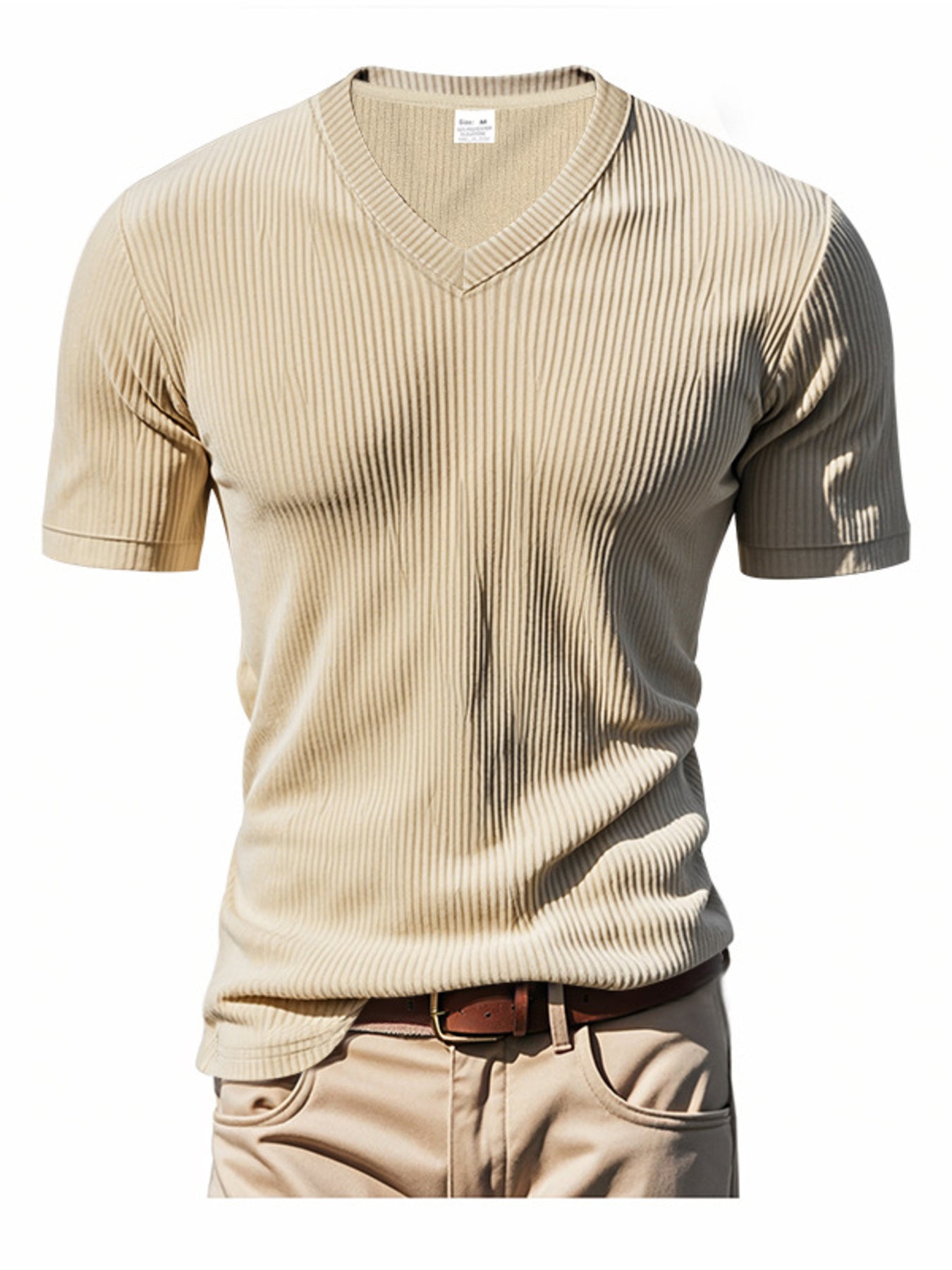 Men's Full Size Ribbed V-Neck T-Shirt Plus Size