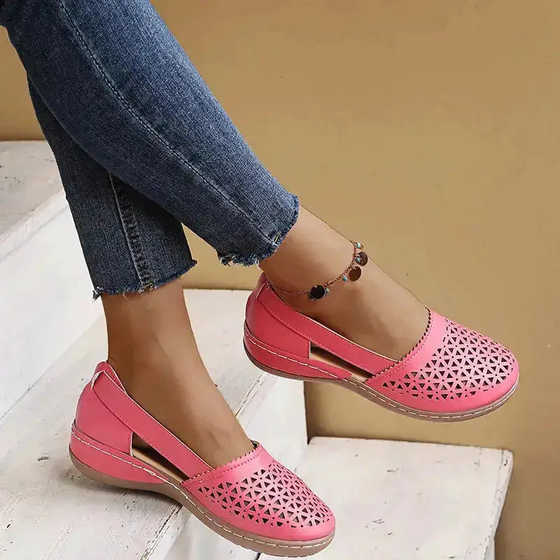 Stylish Cutout Round Toe PU Leather Loafers by Parfymia