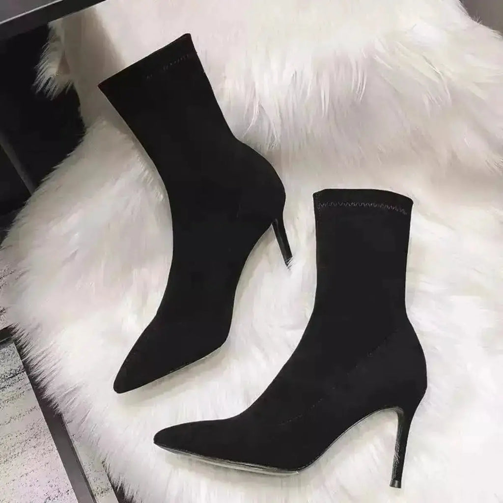 Suede Stiletto Boots with Pointed Toe by Parfymia