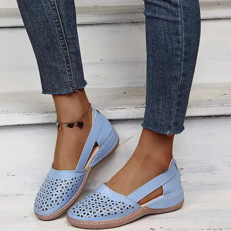Stylish Cutout Round Toe PU Leather Loafers by Parfymia