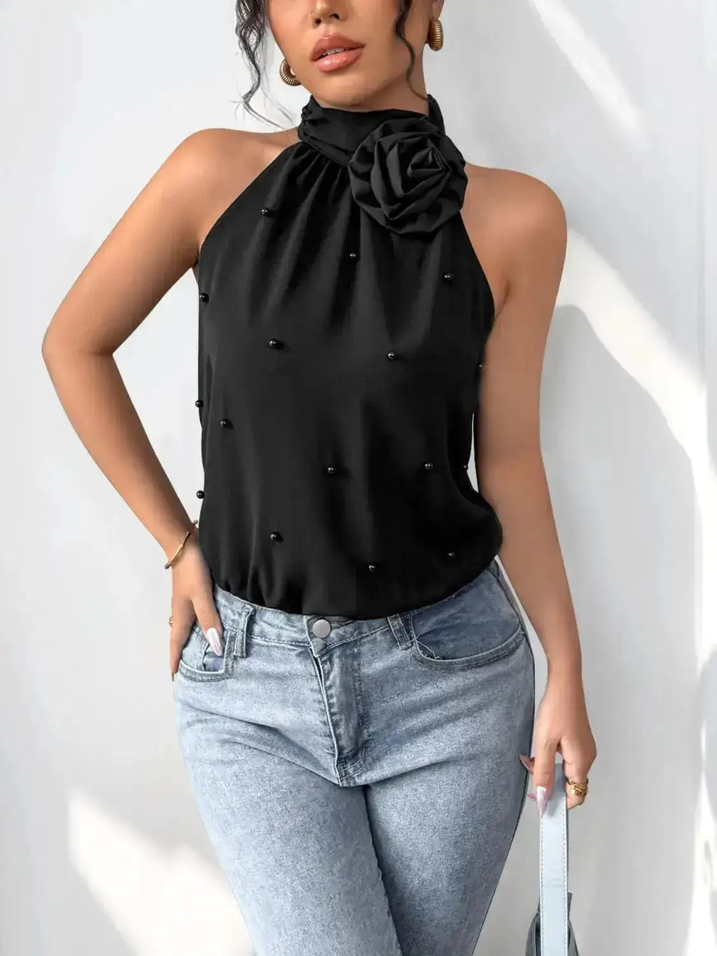3D Flower Grecian Neck Bodysuit by Parfymia