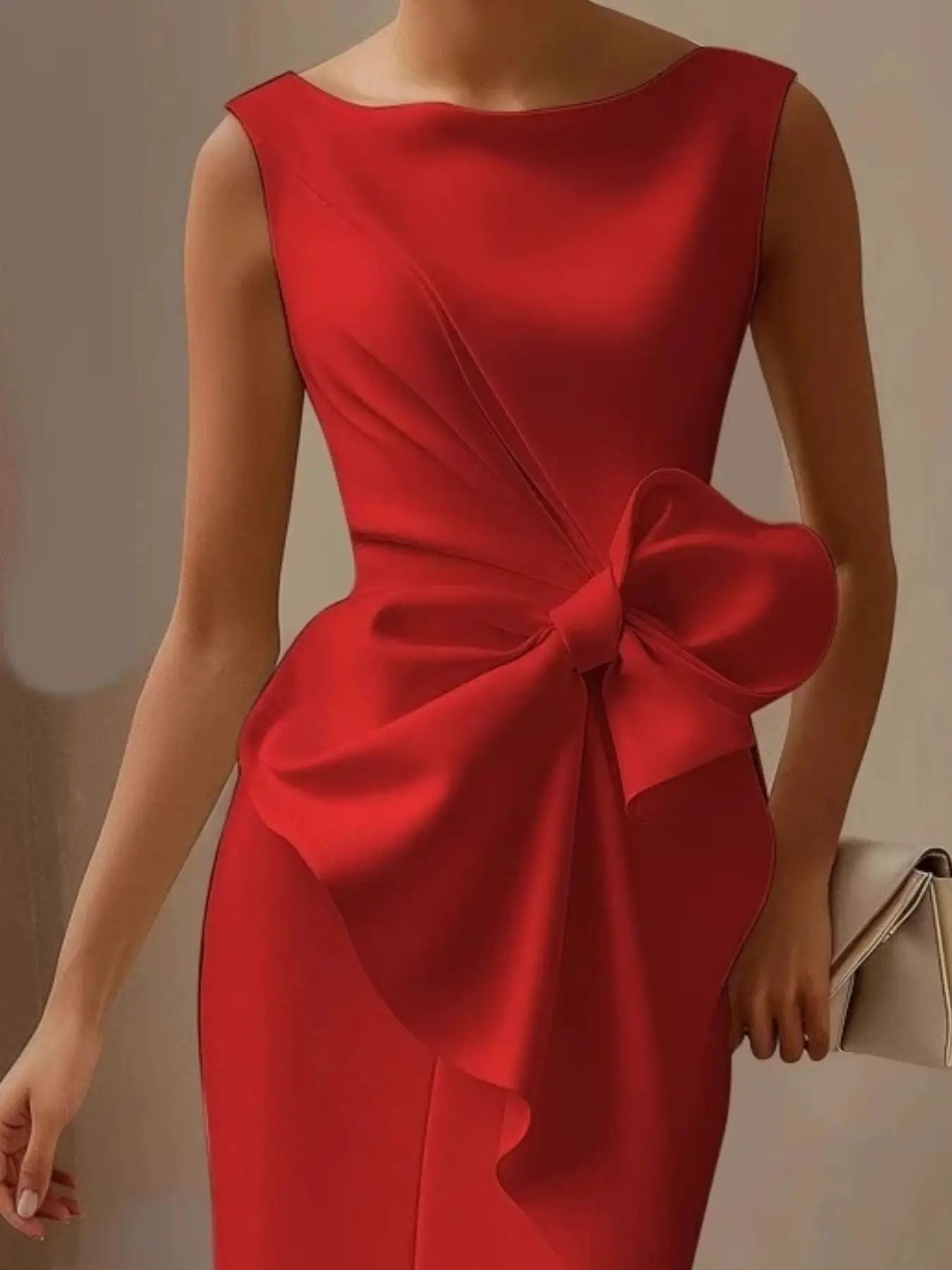 Full Size Bowknot Front Sleeveless Dress Plus Size Trendsi