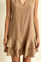 Women's Mini Dress – Ruffle Hem V-Neck