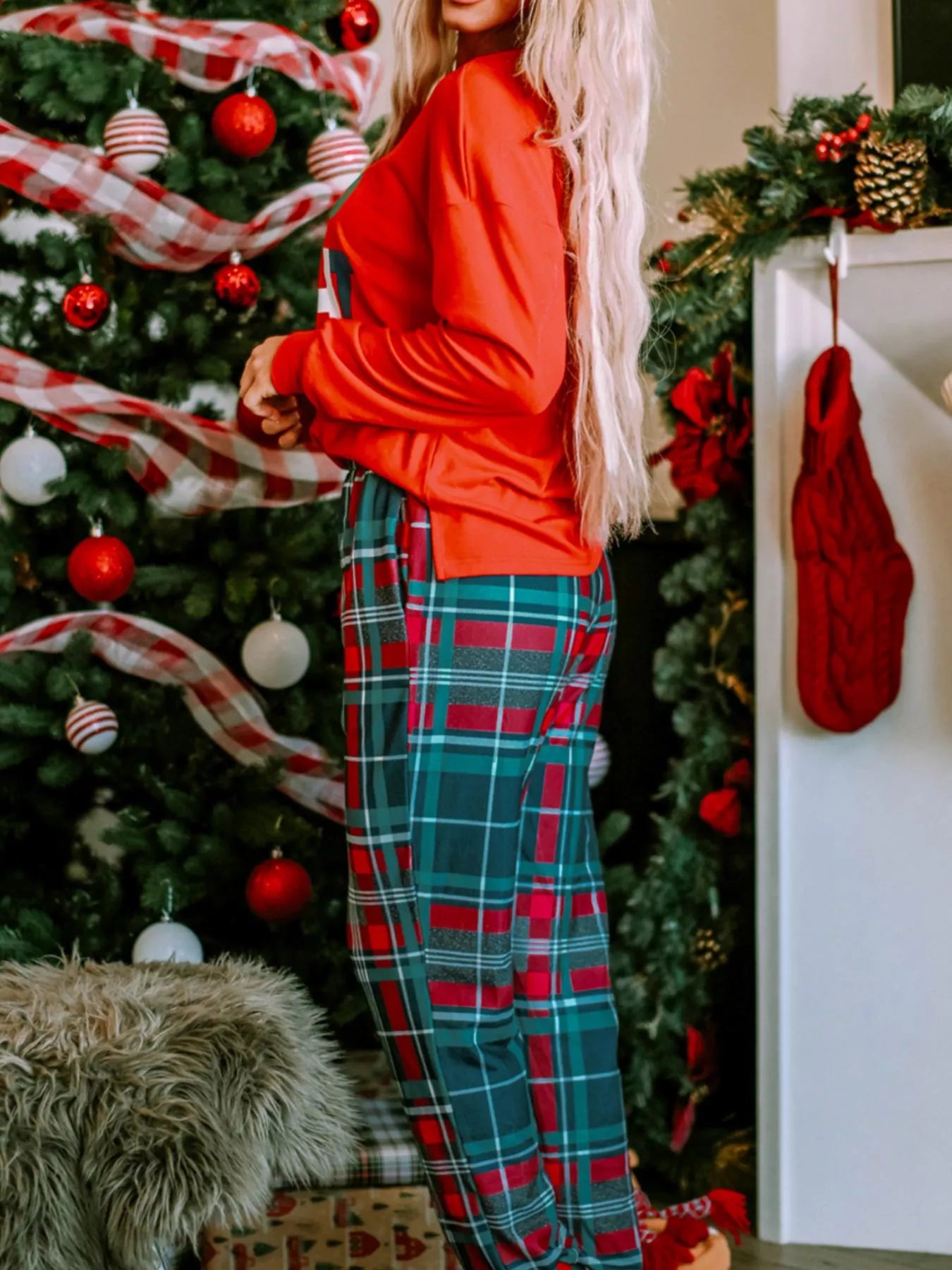 Women's Loungewear Graphic Christmas Plaid Pajamas Set