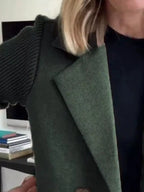Women's Double-Breasted Jacket with Knit Sleeves