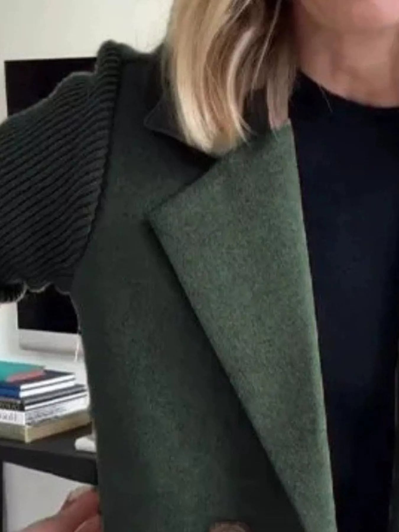 Women's Double-Breasted Jacket with Knit Sleeves