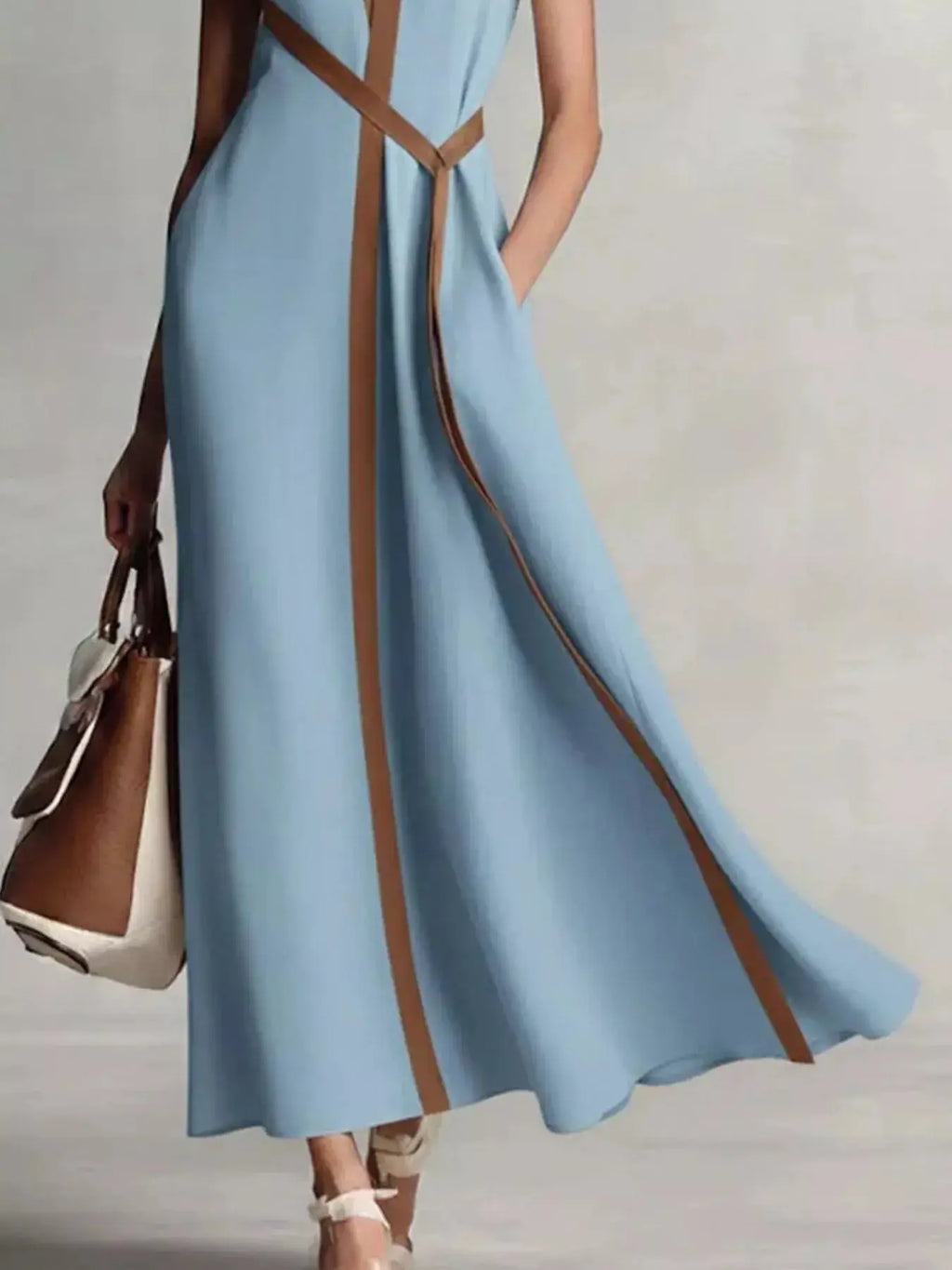 Full Size Contrast Trim Sleeveless Maxi Dress Plus Size Trendsi