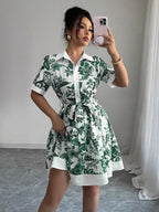 Printed Button Front Mini Dress
