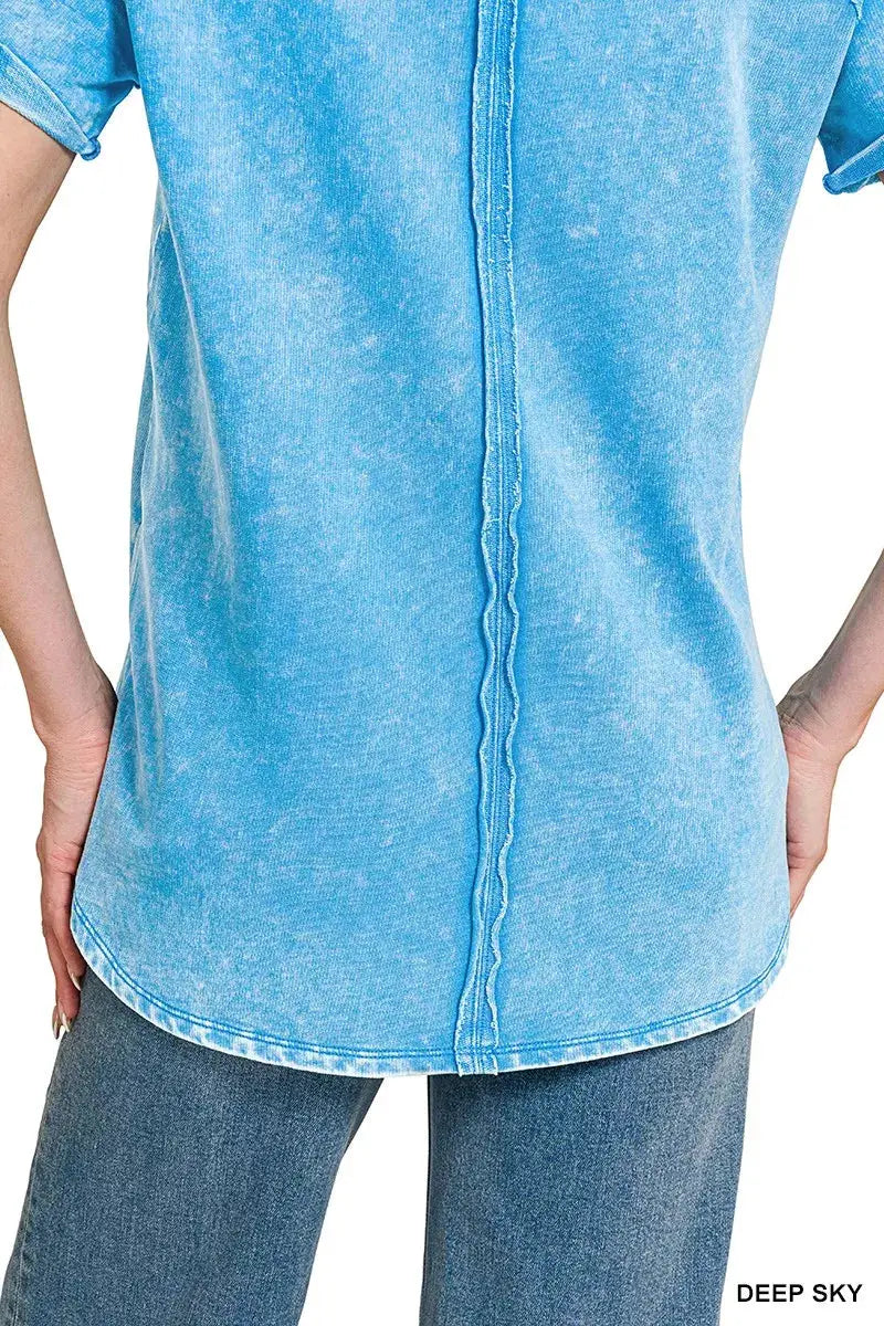 Zenana Deep Sky French Terry Curved Hem Top Loose Fit — Parfymia