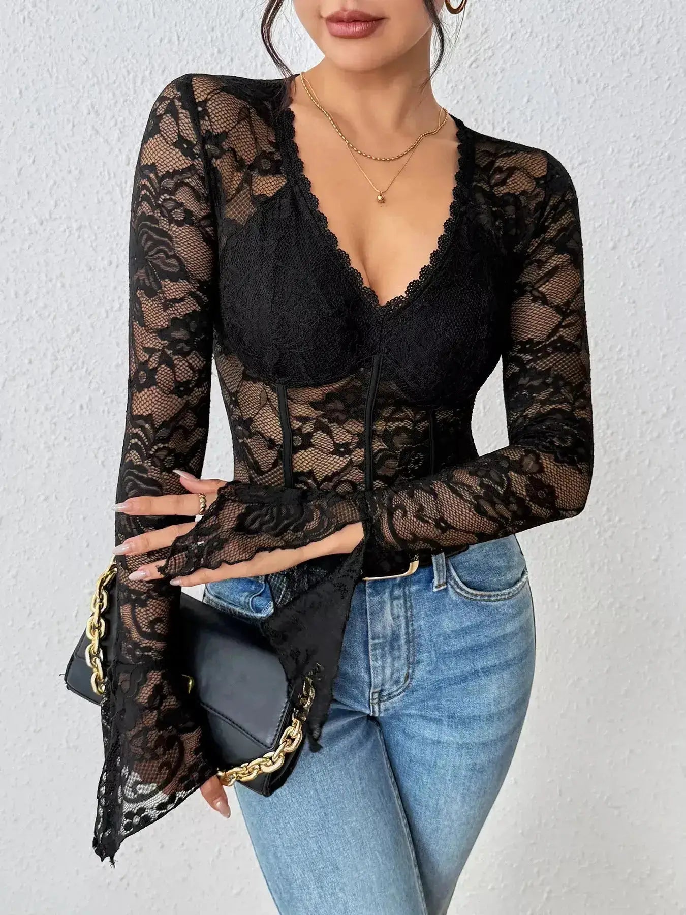 Lace Long Sleeve Bodysuit by Parfymia