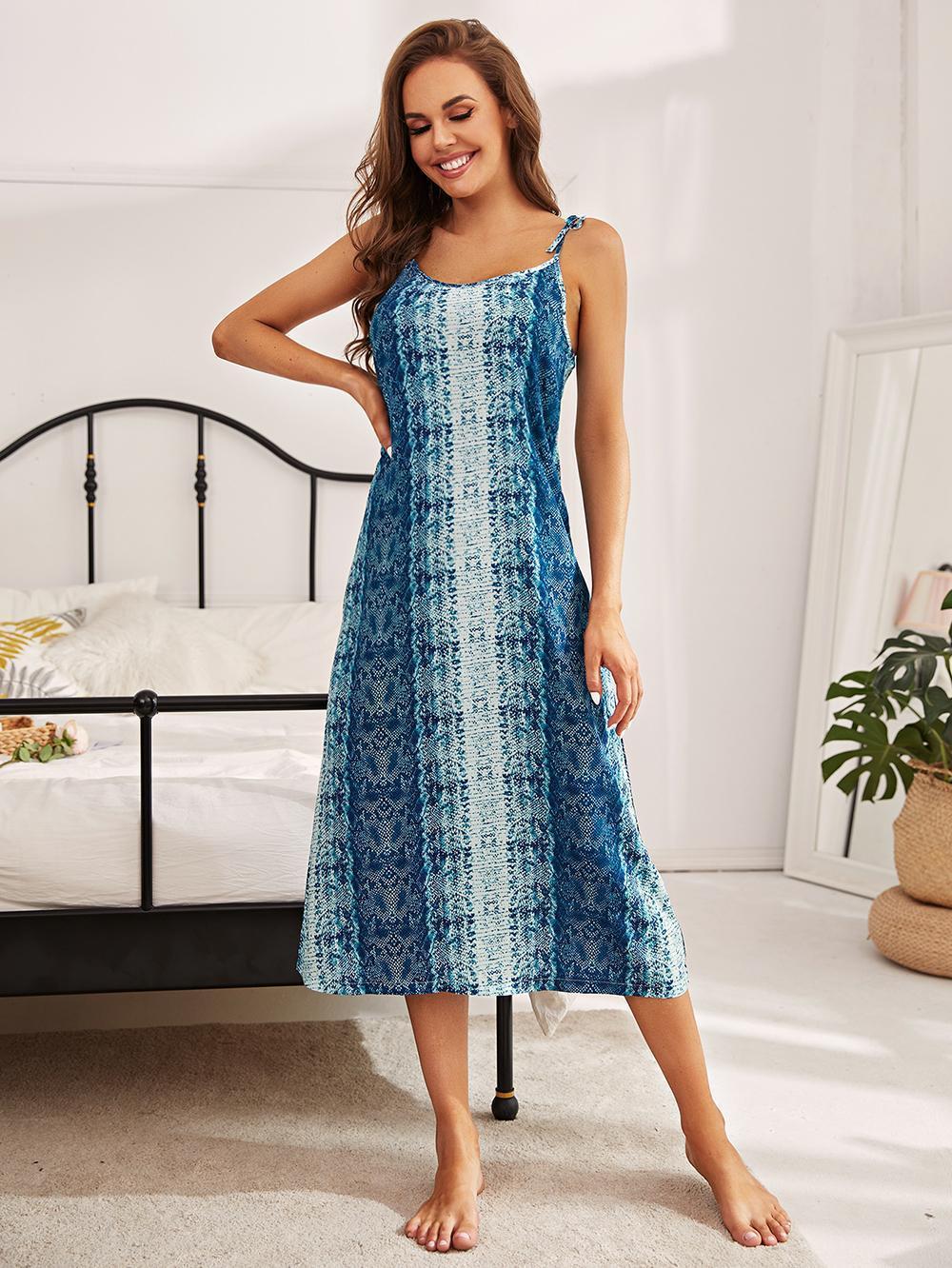 Women's Midi Dress – Printed Tie Shoulder