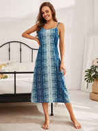 Women's Midi Dress – Printed Tie Shoulder