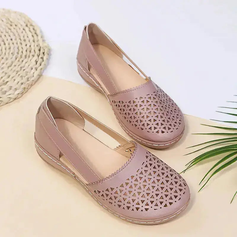 Stylish Cutout Round Toe PU Leather Loafers by Parfymia