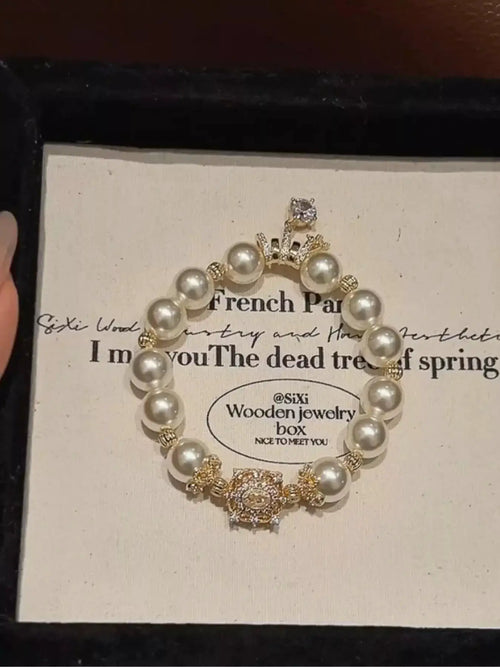 18K Gold Plated Pearl Bracelet With Sparkling Zircon Accents — Parfymia