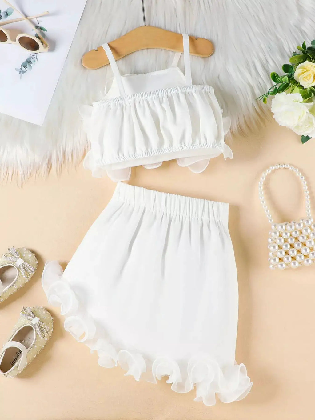 Girls Ruffled Trim Cami Top and Skirt Set Two Piece Outfit — Parfymia