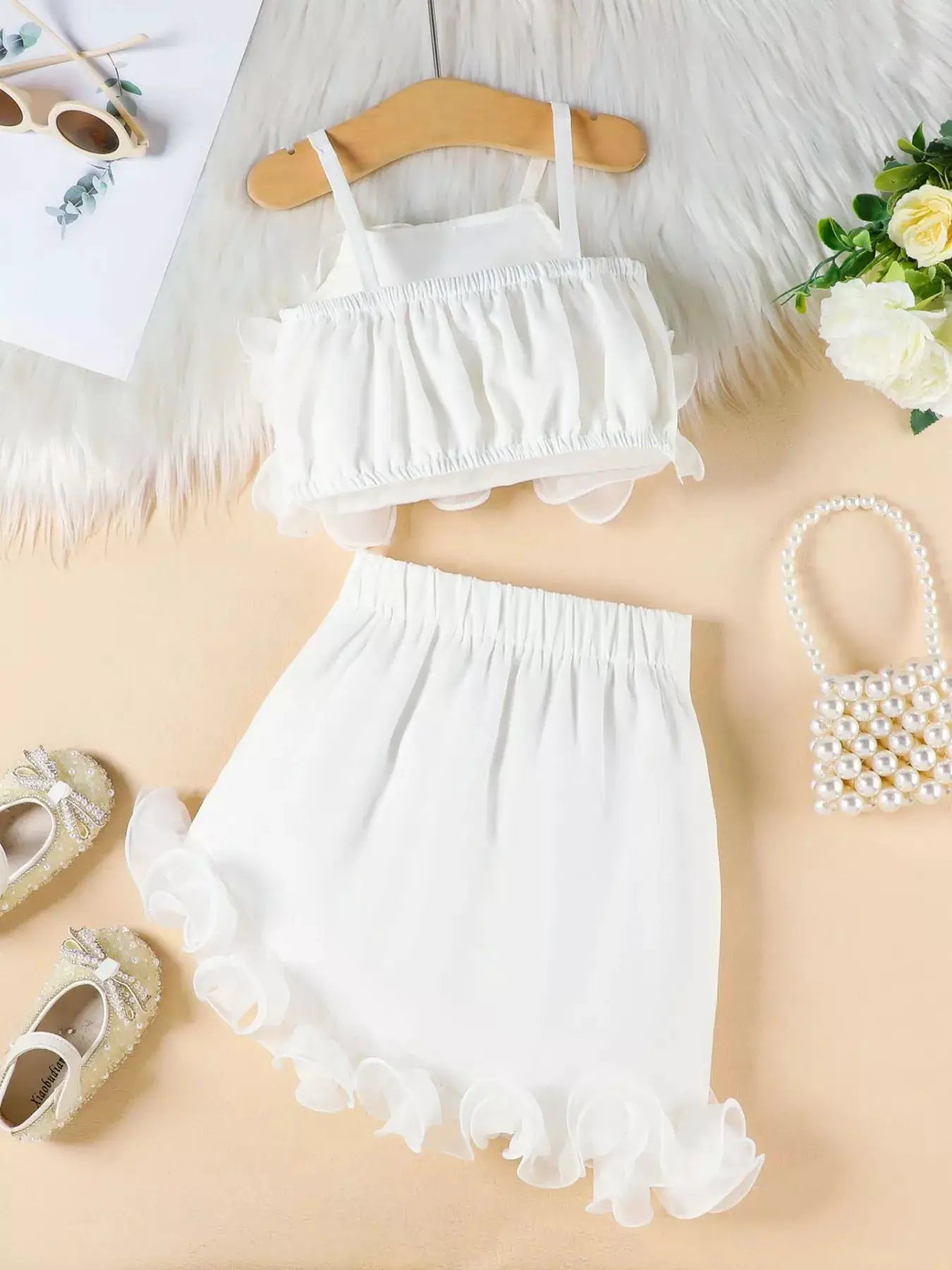 Girls Ruffled Trim Cami Top and Skirt Set Two Piece Outfit — Parfymia