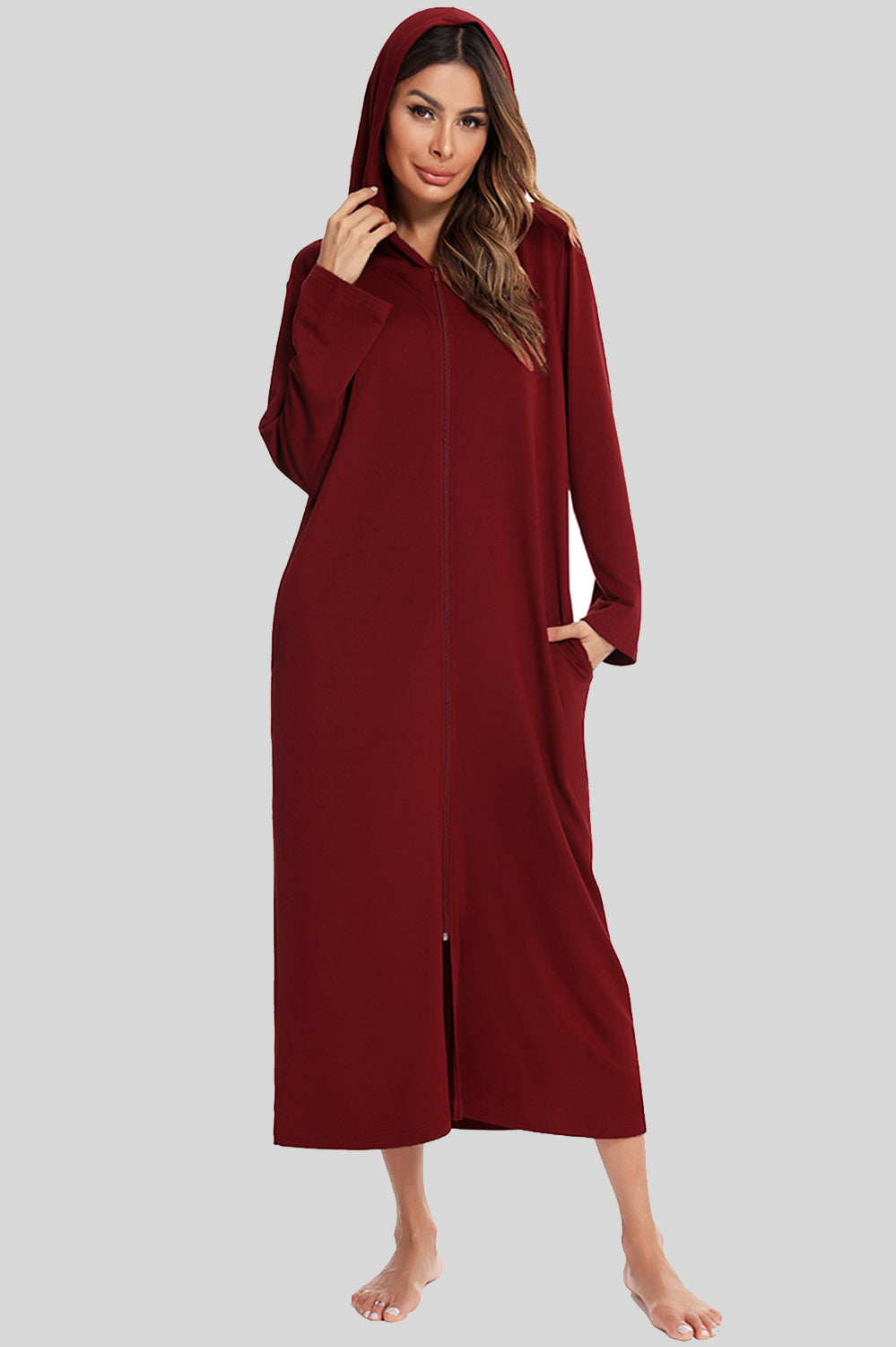 Women's Hooded Night Dress with Pockets