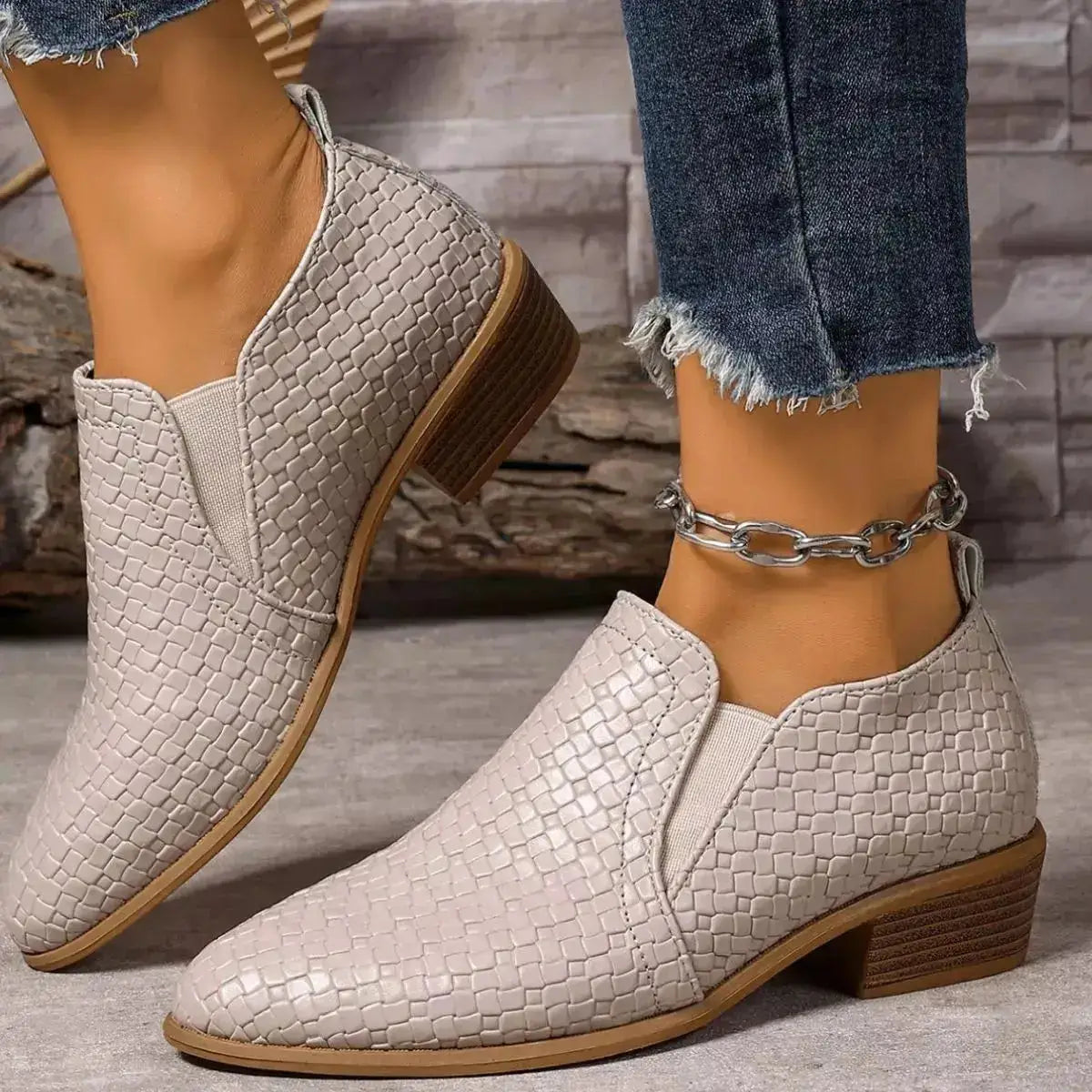 PU Leather Point Toe Block Heels Ankle Boots by Parfymia