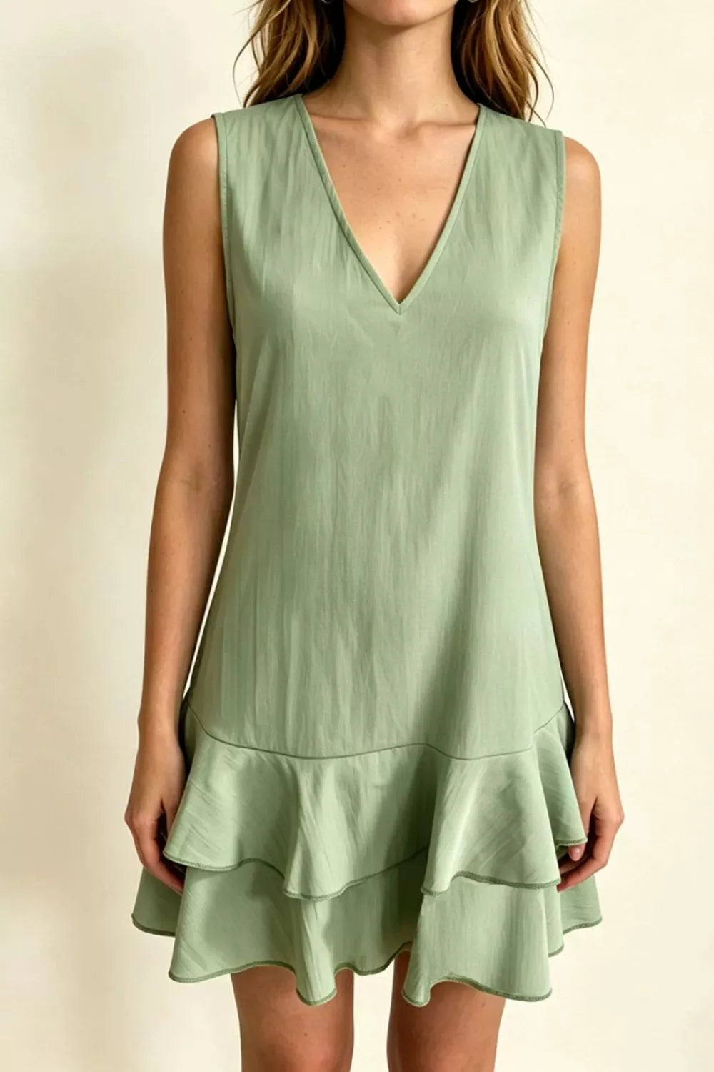 Women's Mini Dress – Ruffle Hem V-Neck