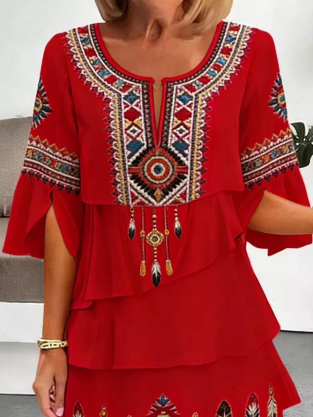Women's Printed Dress with Ruffled Half Sleeves