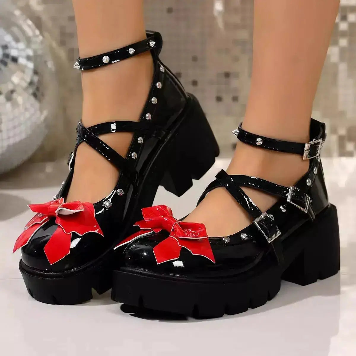 PU Leather Mary Jane Loafers with Bow Decor by Parfymia