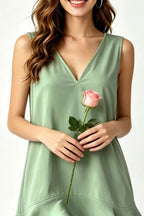 Women's Mini Dress – Ruffle Hem V-Neck