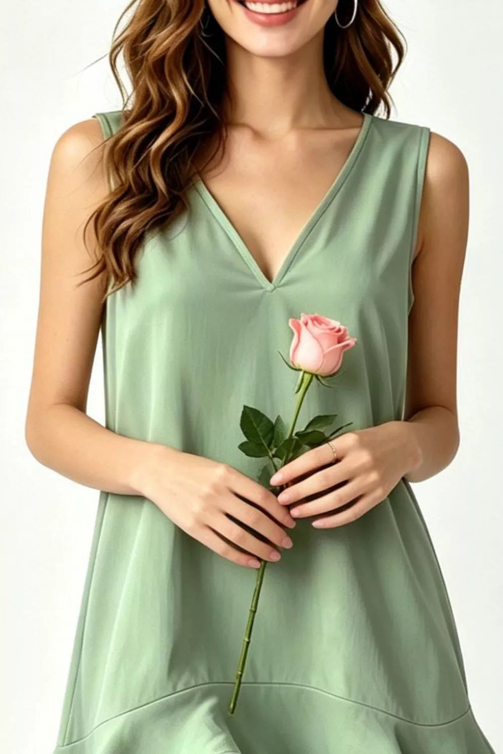 Women's Mini Dress – Ruffle Hem V-Neck