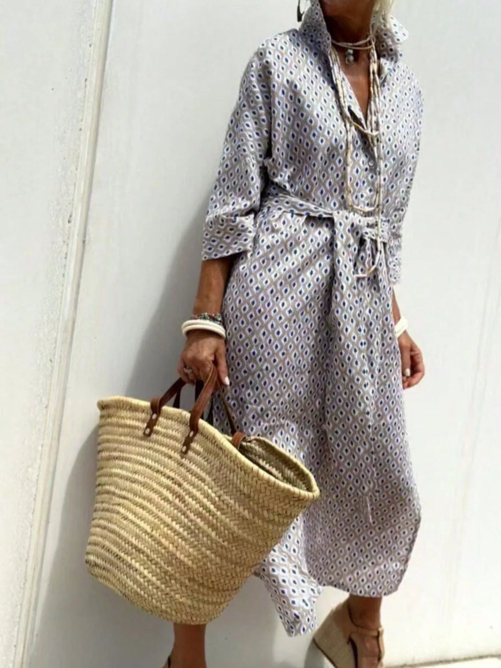 Women's Midi Dress – Printed Button-Down Plus