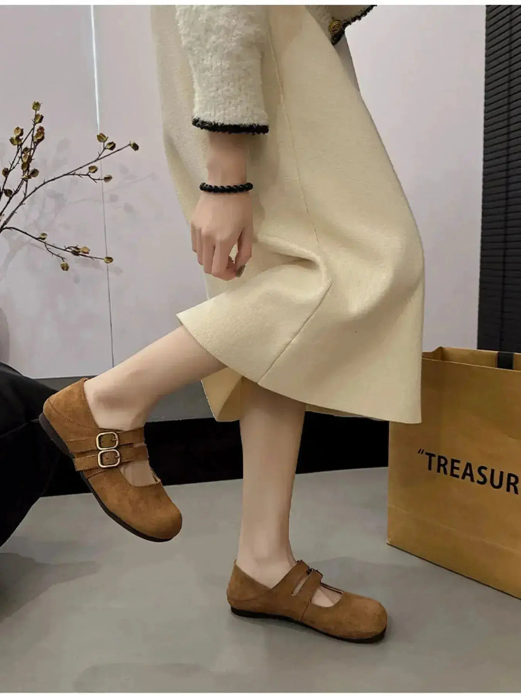 Double Buckle Slip-Ons in PU Leather and Suede by Parfymia