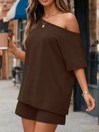 Women's Shorts Set One Shoulder Plus Size